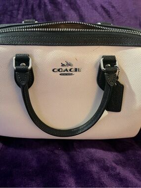 Coach Two-Tone Leather Satchel — White with Black Trim